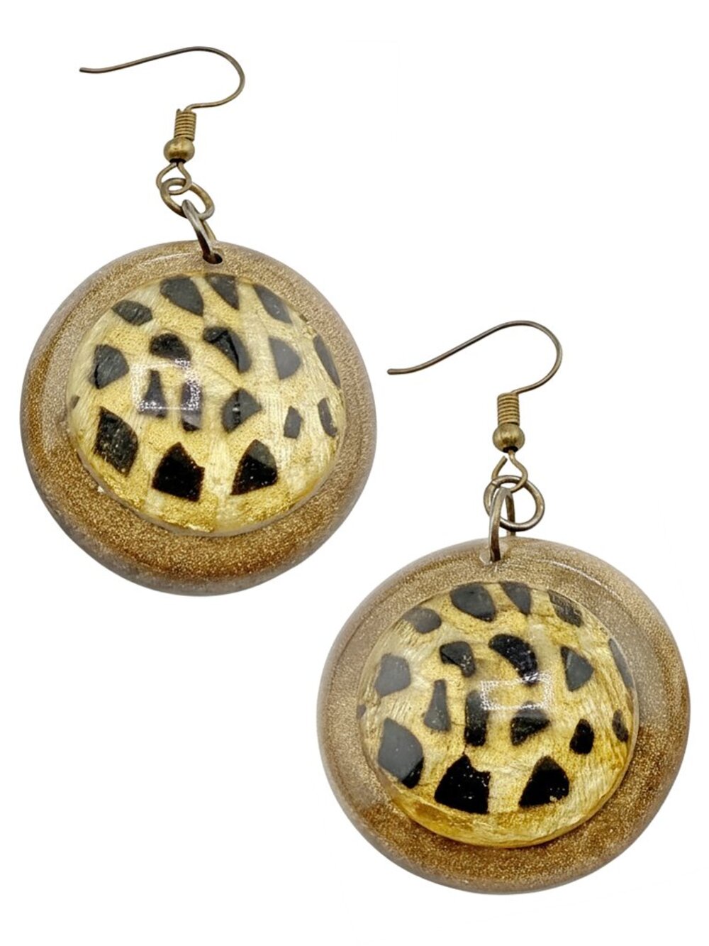 Vintage-Style Leopard Print Resin Drop Earrings Gold Glitter